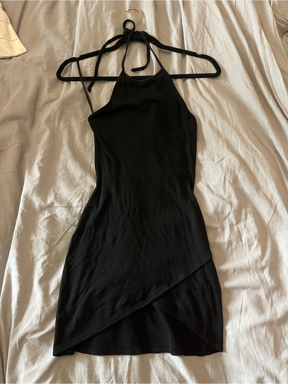Popular Basics Black Halter Wrap-Front Mini Dress